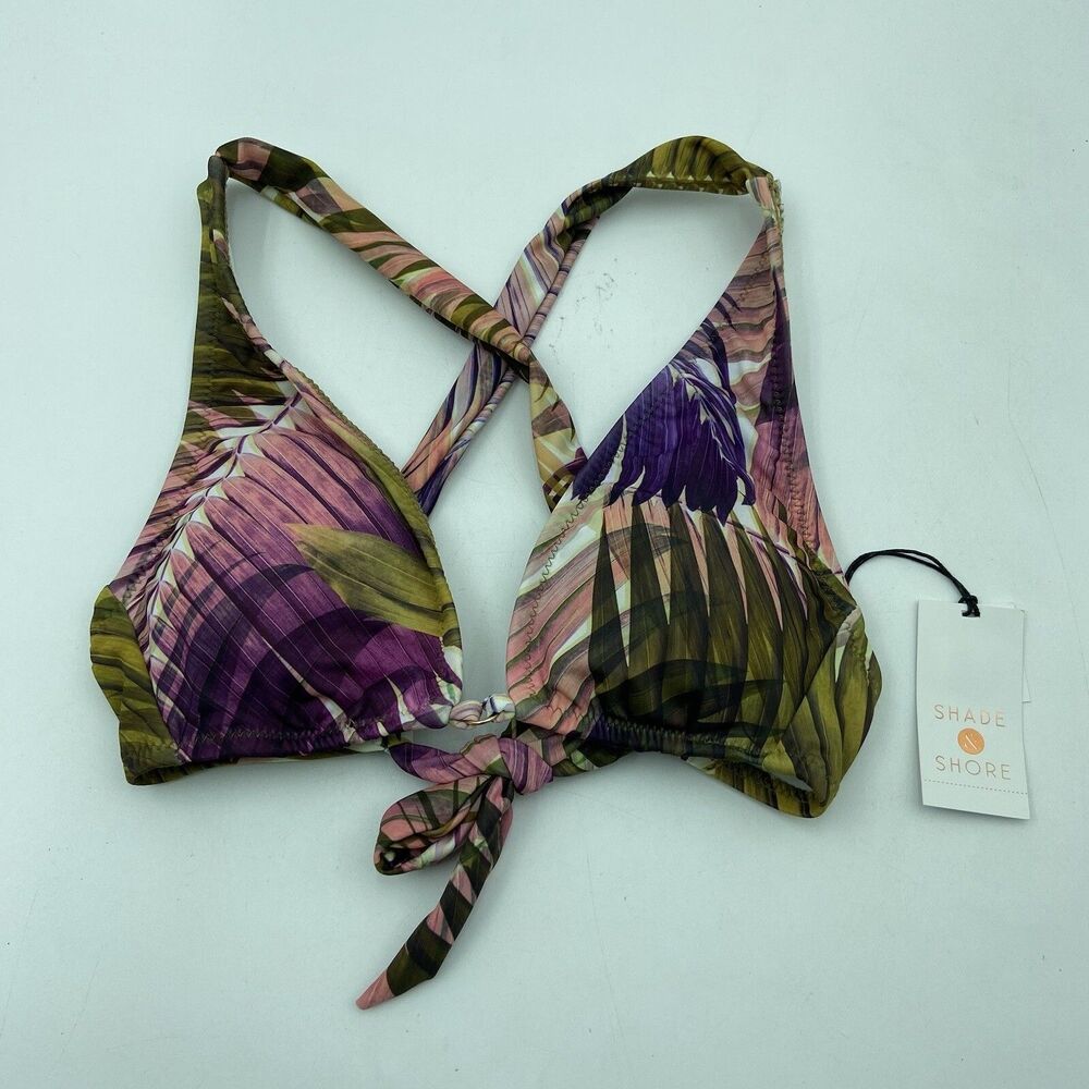 Shade & Shore Women's SZ XS (0-2) Bikini Top Green Tropical Print Padded NWT